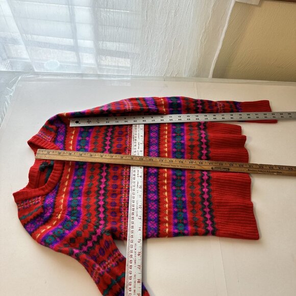 J. Crew Womens Red Fair Isle Wool Sweater  Size S Juniors 12 - Picture 5 of 9